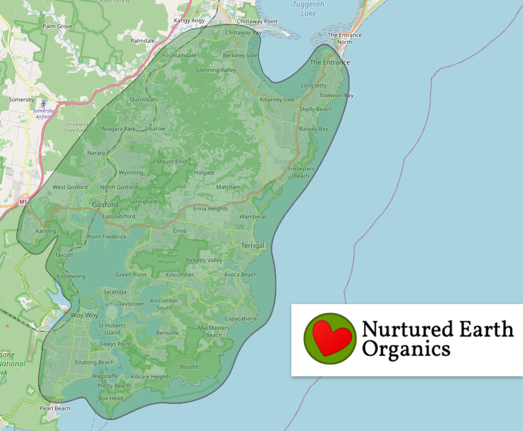 Nurtured Earth Organics delivery map Central Coast